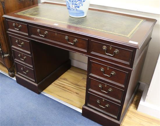 A Georgian design mahogany pedestal desk, W.121cm